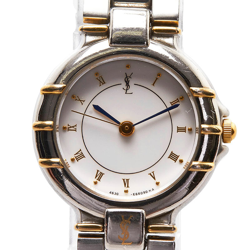 サンローラン コンビ 腕時計 4630-E63468Y クオーツ ホワイト文字盤 ステンレススチール レディース SAINT LAURENT 【中古】