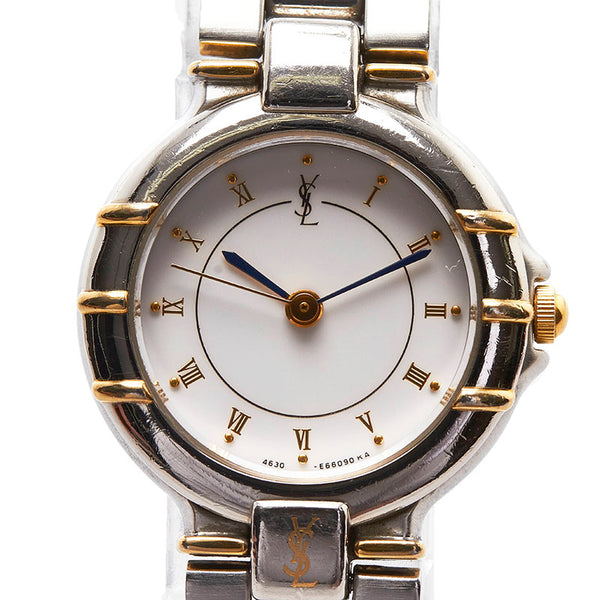 サンローラン コンビ 腕時計 4630-E63468Y クオーツ ホワイト文字盤 ステンレススチール レディース SAINT LAURENT 【中古】