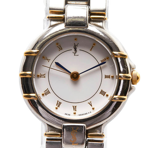 サンローラン コンビ 腕時計 4630-E63468Y クオーツ ホワイト文字盤 ステンレススチール レディース SAINT LAURENT 【中古】