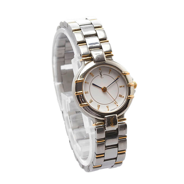 サンローラン コンビ 腕時計 4630-E63468Y クオーツ ホワイト文字盤 ステンレススチール レディース SAINT LAURENT 【中古】