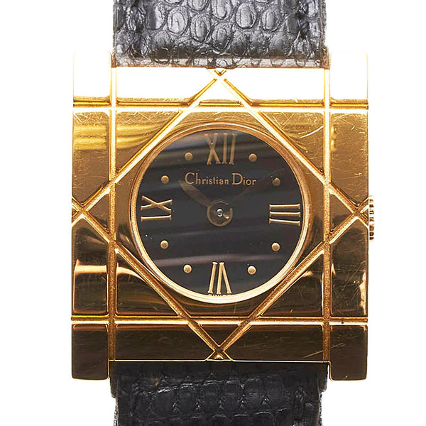 ディオール 腕時計 D82-150 クオーツ ブラック文字盤 ステンレススチール レザー レディース Dior 【中古】