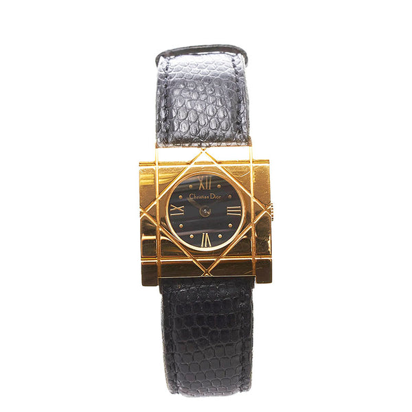 ディオール 腕時計 D82-150 クオーツ ブラック文字盤 ステンレススチール レザー レディース Dior 【中古】