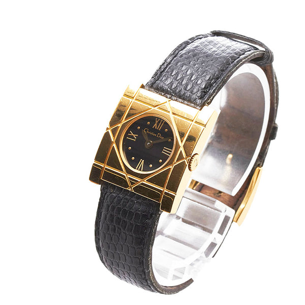 ディオール 腕時計 D82-150 クオーツ ブラック文字盤 ステンレススチール レザー レディース Dior 【中古】