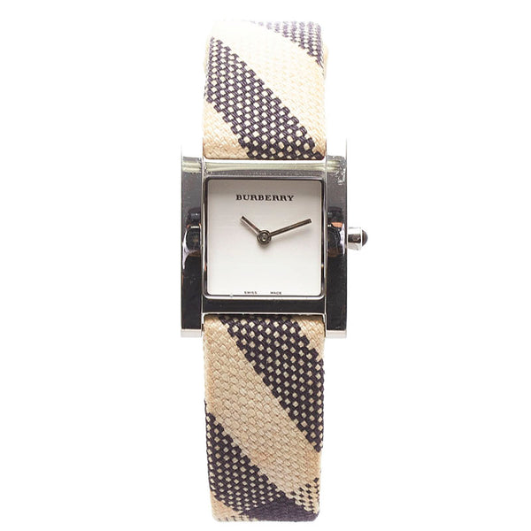 バーバリー ノバチェック 腕時計 BU4305 クオーツ ホワイト文字盤 ステンレス キャンバス レザー レディース BURBERRY 【中古】