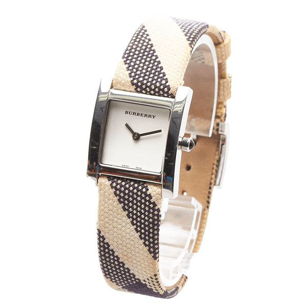 バーバリー ノバチェック 腕時計 BU4305 クオーツ ホワイト文字盤 ステンレス キャンバス レザー レディース BURBERRY 【中古】