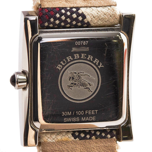 バーバリー ノバチェック 腕時計 BU4305 クオーツ ホワイト文字盤 ステンレス キャンバス レザー レディース BURBERRY 【中古】