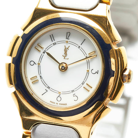 サンローラン 腕時計 クオーツ ホワイト文字盤 ステンレススチール レディース SAINT LAURENT 【中古】