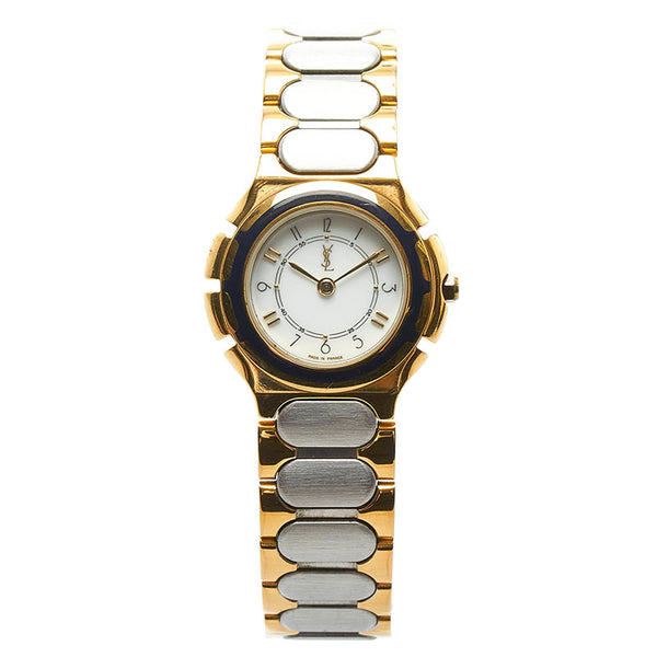 サンローラン 腕時計 クオーツ ホワイト文字盤 ステンレススチール レディース SAINT LAURENT 【中古】