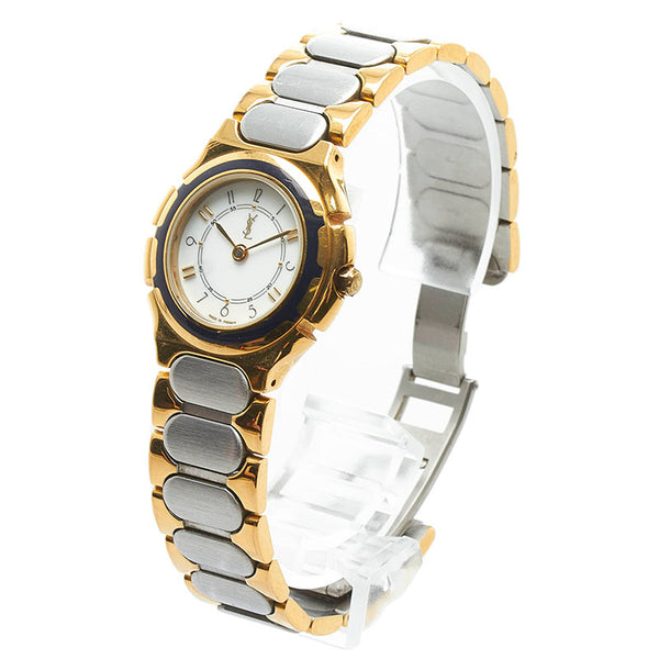 サンローラン 腕時計 クオーツ ホワイト文字盤 ステンレススチール レディース SAINT LAURENT 【中古】