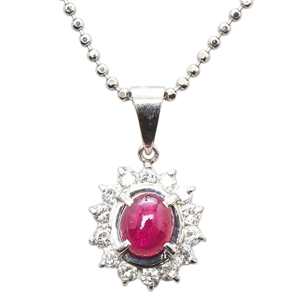Pt900 プラチナ Pt850 プラチナ ルビー0.88ct ダイヤ0.29ct ネックレス ペンダント レディース 【中古】