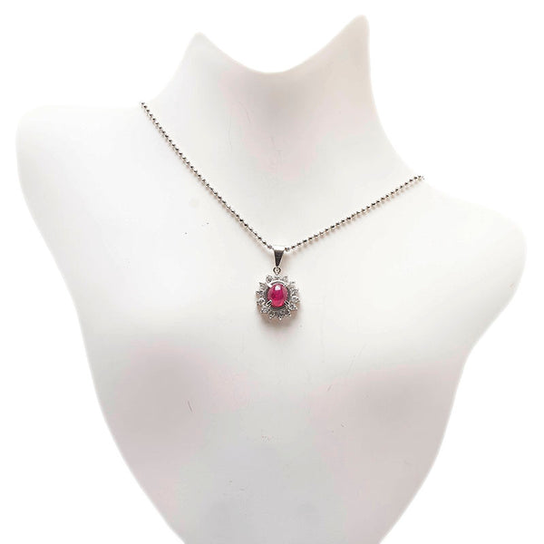 Pt900 プラチナ Pt850 プラチナ ルビー0.88ct ダイヤ0.29ct ネックレス ペンダント レディース 【中古】