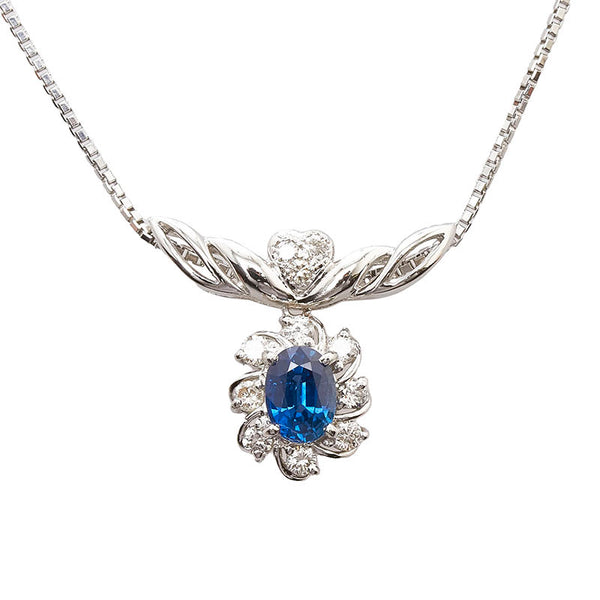 Pt900 プラチナ Pt850 プラチナ サファイア1.27ct ダイヤ0.38ct ハート ネックレス レディース 【中古】