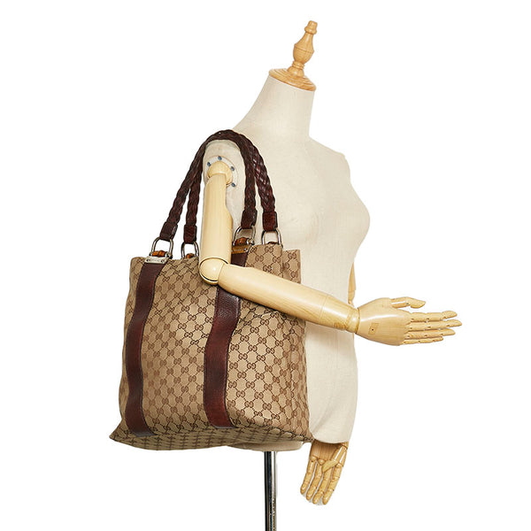 グッチ GG バンブー トートバッグ ショルダーバッグ 232946 ベージュ ブラウン レザー キャンバス レディース GUCCI 【中古】