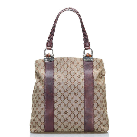 グッチ GG バンブー トートバッグ ショルダーバッグ 232946 ベージュ ブラウン レザー キャンバス レディース GUCCI 【中古】