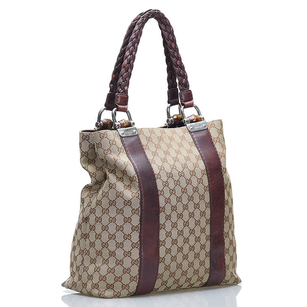 グッチ GG バンブー トートバッグ ショルダーバッグ 232946 ベージュ ブラウン レザー キャンバス レディース GUCCI 【中古】