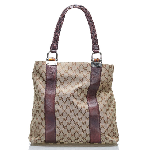 グッチ GG バンブー トートバッグ ショルダーバッグ 232946 ベージュ ブラウン レザー キャンバス レディース GUCCI 【中古】