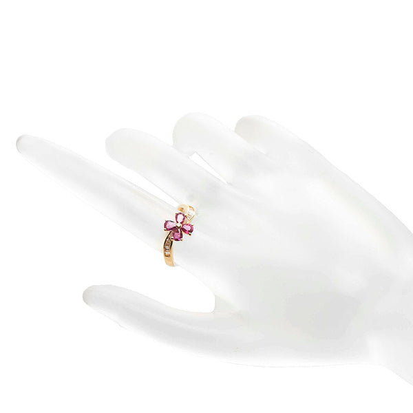 K18YG イエローゴールド ルビー0.77ct ダイヤ0.20ct フラワー リング 指輪 レディース 10号 【中古】
