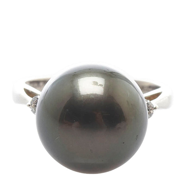 Pt900 プラチナ 黒蝶真珠13.5mm ダイヤ0.10ct リング 指輪 レディース 13号 【中古】