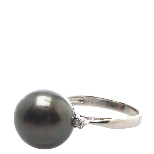 Pt900 プラチナ 黒蝶真珠13.5mm ダイヤ0.10ct リング 指輪 レディース 13号 【中古】