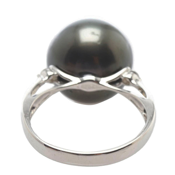 Pt900 プラチナ 黒蝶真珠13.5mm ダイヤ0.10ct リング 指輪 レディース 13号 【中古】