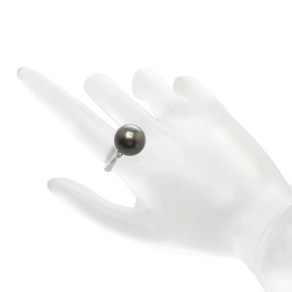 Pt900 プラチナ 黒蝶真珠13.5mm ダイヤ0.10ct リング 指輪 レディース 13号 【中古】
