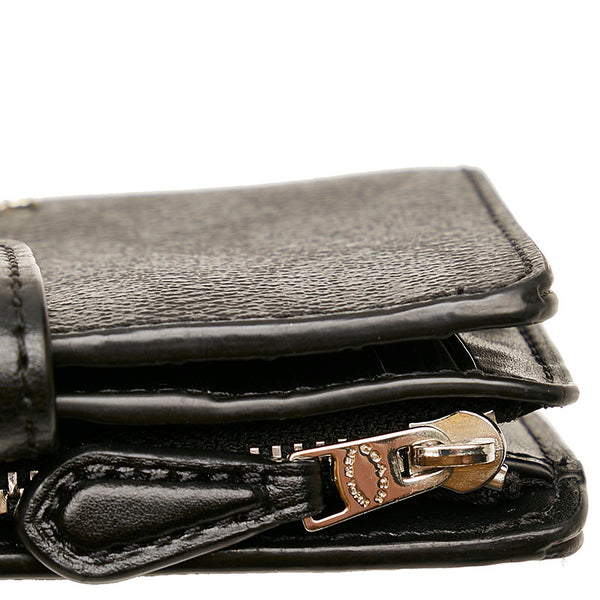 コーチ シグネチャー 二つ折り財布 コンパクトウォレット ブラック PVC レザー レディース COACH 【中古】