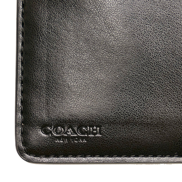 コーチ シグネチャー 二つ折り財布 コンパクトウォレット ブラック PVC レザー レディース COACH 【中古】