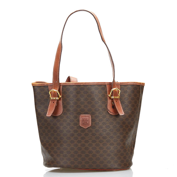 セリーヌ マカダム ハンドバッグ ブラウン PVC レザー レディース CELINE 【中古】