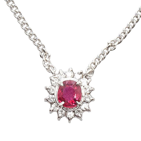 Pt850 プラチナ ルビー0.33ct ダイヤ0.12ct ネックレス レディース 【中古】
