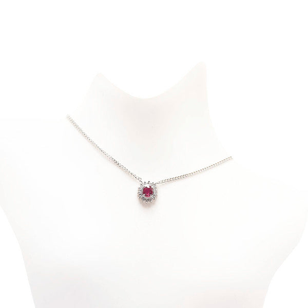 Pt850 プラチナ ルビー0.33ct ダイヤ0.12ct ネックレス レディース 【中古】