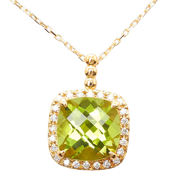 K18YG イエローゴールド ペリドット4.31ct ダイヤ0.18ct ネックレス ペンダント レディース 【中古】