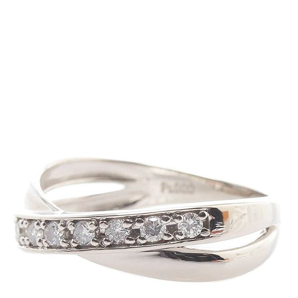 Pt900 プラチナ ダイヤ0.23ct 2連 リング 指輪 レディース 11.5号 【中古】