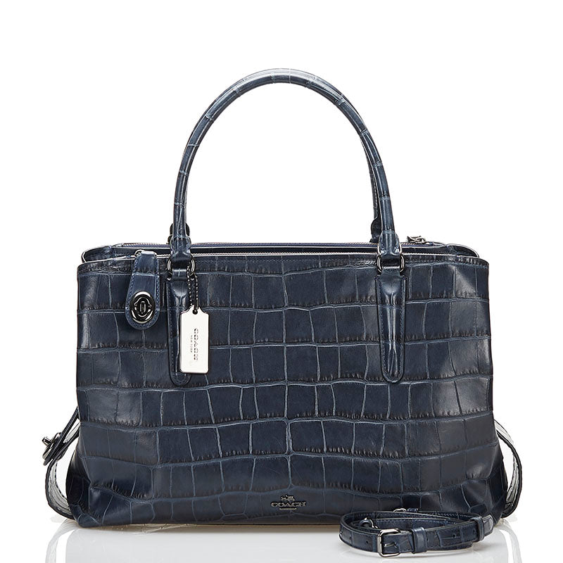 コーチ クロコ型押し ハンドバッグ ショルダーバッグ 2WAY 57116 ネイビー レザー レディース COACH 【中古】