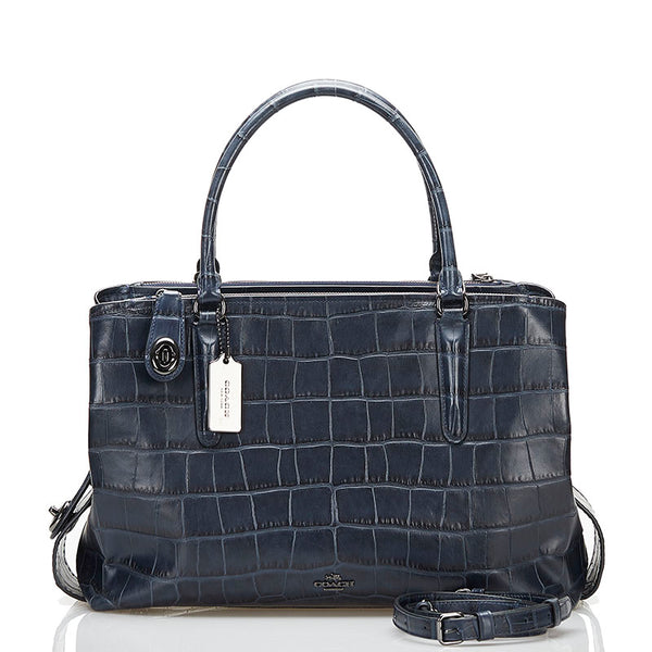 コーチ クロコ型押し ハンドバッグ ショルダーバッグ 2WAY 57116 ネイビー レザー レディース COACH 【中古】