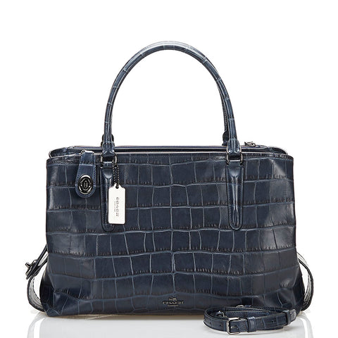 コーチ クロコ型押し ハンドバッグ ショルダーバッグ 2WAY 57116 ネイビー レザー レディース COACH 【中古】