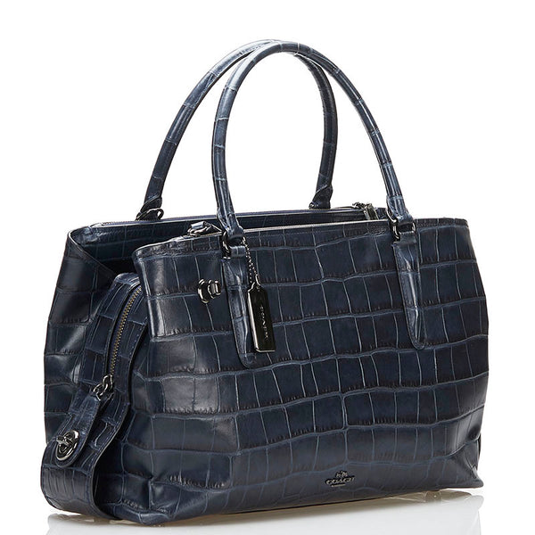 コーチ クロコ型押し ハンドバッグ ショルダーバッグ 2WAY 57116 ネイビー レザー レディース COACH 【中古】