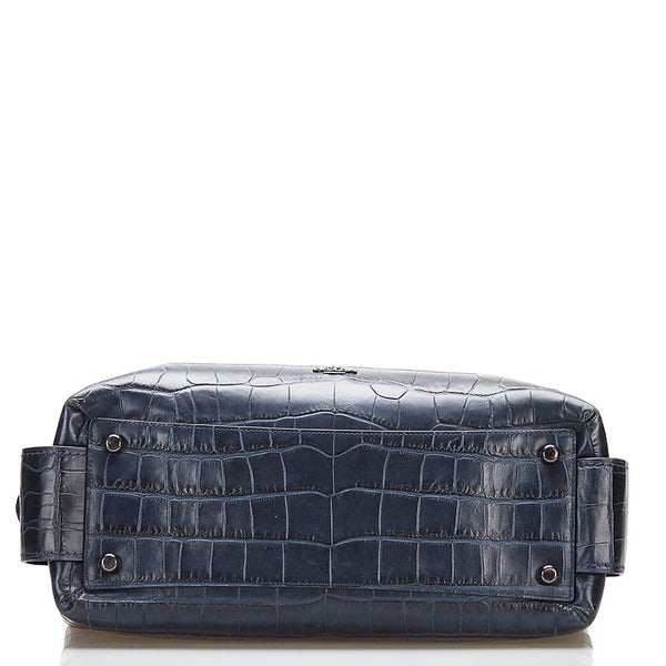 コーチ クロコ型押し ハンドバッグ ショルダーバッグ 2WAY 57116 ネイビー レザー レディース COACH 【中古】