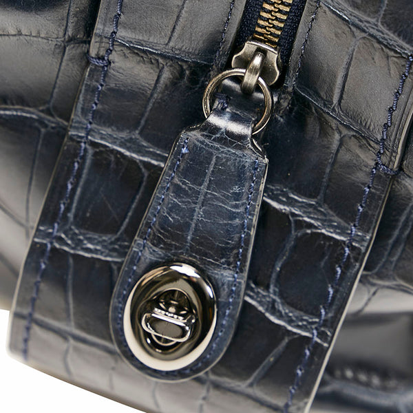 コーチ クロコ型押し ハンドバッグ ショルダーバッグ 2WAY 57116 ネイビー レザー レディース COACH 【中古】