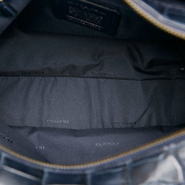 コーチ クロコ型押し ハンドバッグ ショルダーバッグ 2WAY 57116 ネイビー レザー レディース COACH 【中古】