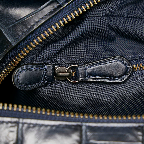 コーチ クロコ型押し ハンドバッグ ショルダーバッグ 2WAY 57116 ネイビー レザー レディース COACH 【中古】