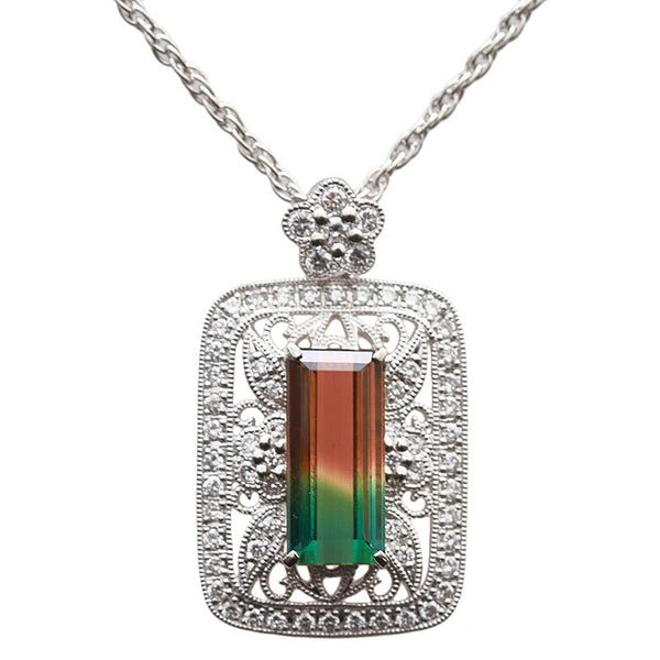 ノーブランド Pt900 プラチナ バイカラートルマリン2.91ct ダイヤ0.51ct ネックレス レディース no brand 【中古】
