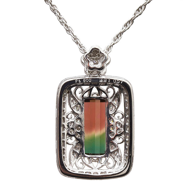 ノーブランド Pt900 プラチナ バイカラートルマリン2.91ct ダイヤ0.51ct ネックレス レディース no brand 【中古】