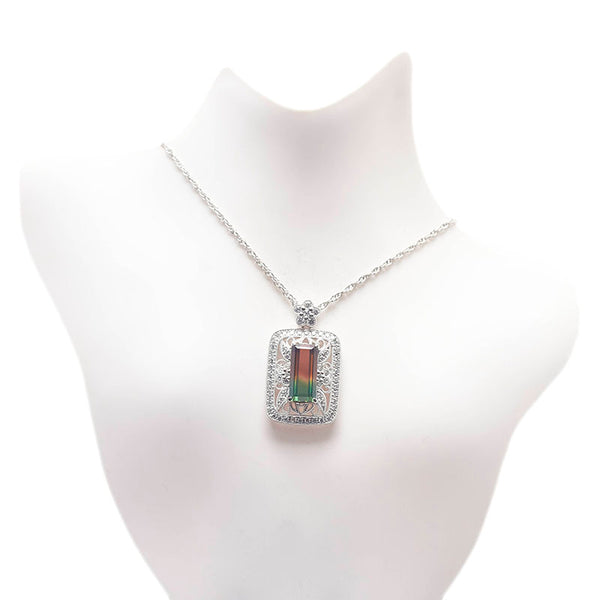 ノーブランド Pt900 プラチナ バイカラートルマリン2.91ct ダイヤ0.51ct ネックレス レディース no brand 【中古】