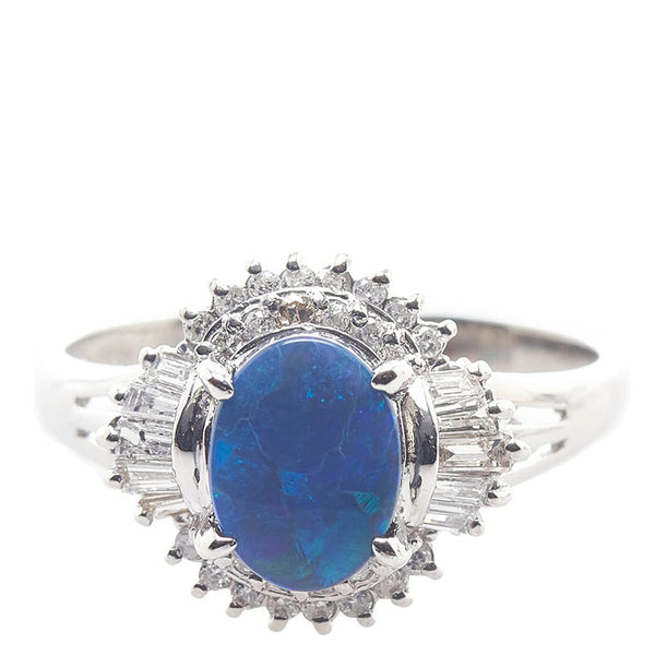 Pt900 プラチナ ブラックオパール0.971ct ダイヤ0.30ct Pt900　4.3ｇ リング 指輪 レディース 15号 【中古】