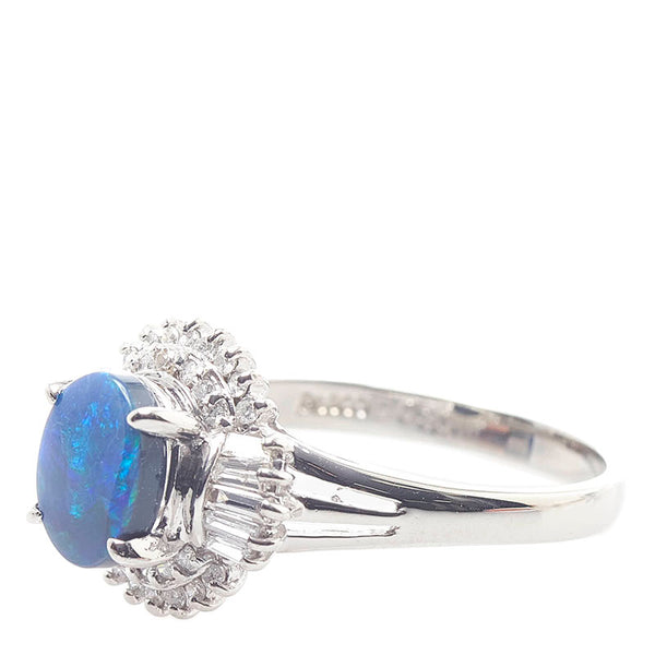 Pt900 プラチナ ブラックオパール0.971ct ダイヤ0.30ct Pt900　4.3ｇ リング 指輪 レディース 15号 【中古】