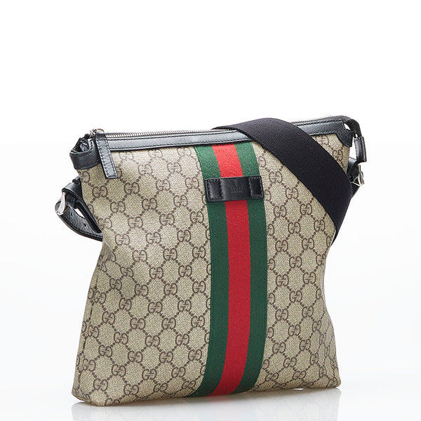 グッチ GGスプリーム シェリーライン 斜め掛け ショルダーバッグ 387111 ベージュ グリーン レッド キャンバス レザー レディース GUCCI 【中古】