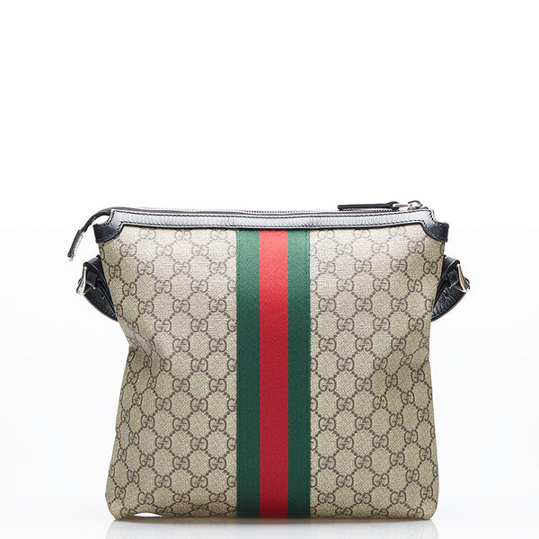 グッチ GGスプリーム シェリーライン 斜め掛け ショルダーバッグ 387111 ベージュ グリーン レッド キャンバス レザー レディース GUCCI 【中古】