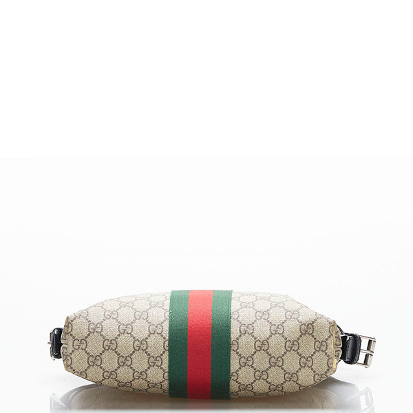 グッチ GGスプリーム シェリーライン 斜め掛け ショルダーバッグ 387111 ベージュ グリーン レッド キャンバス レザー レディース GUCCI 【中古】