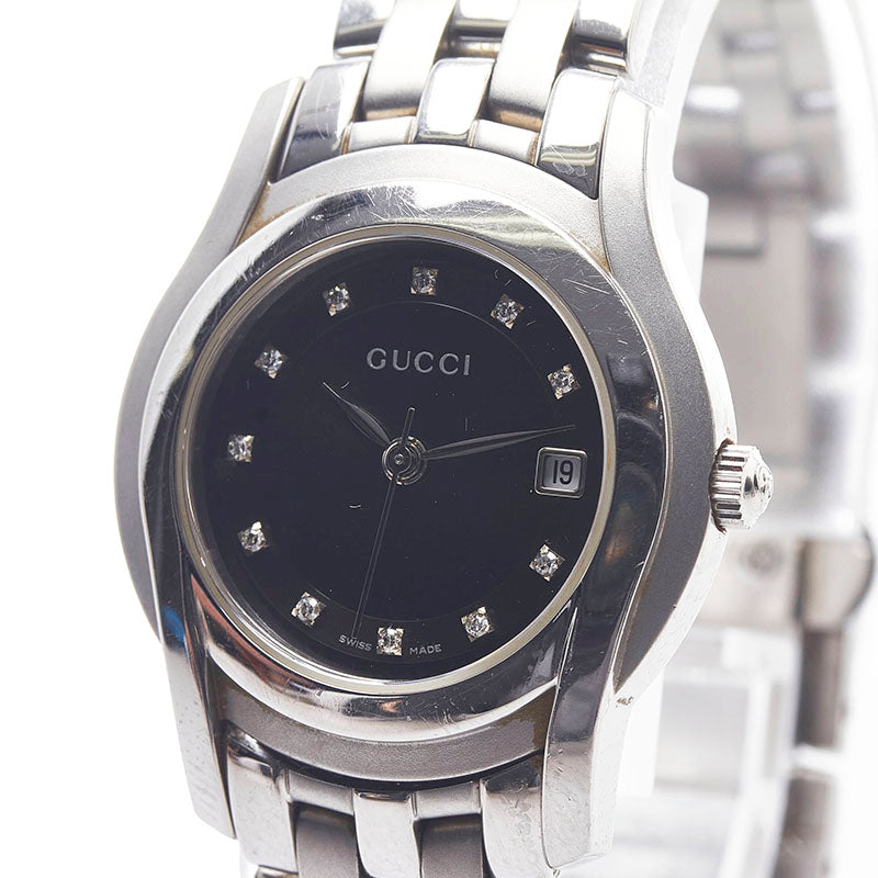 グッチ Gクラス 11Pダイヤ 腕時計 5500L クオーツ ブラック文字盤 ステンレススチール レディース GUCCI 【中古】