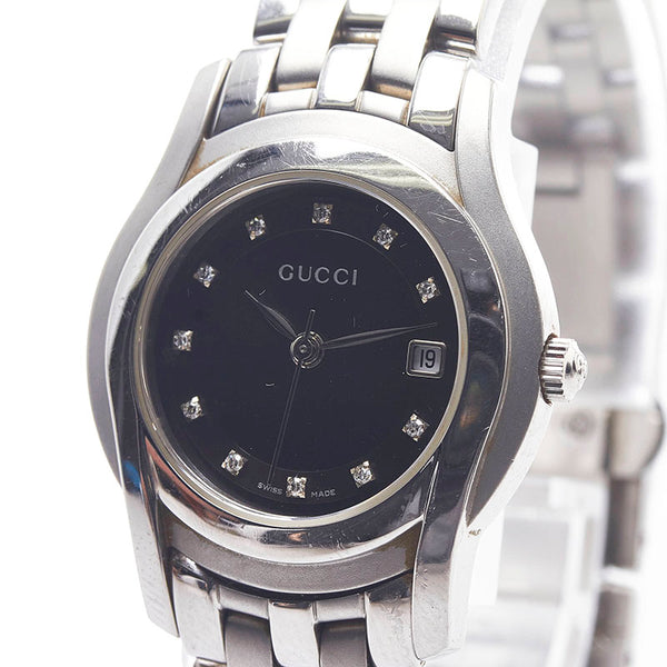 グッチ Gクラス 11Pダイヤ 腕時計 5500L クオーツ ブラック文字盤 ステンレススチール レディース GUCCI 【中古】